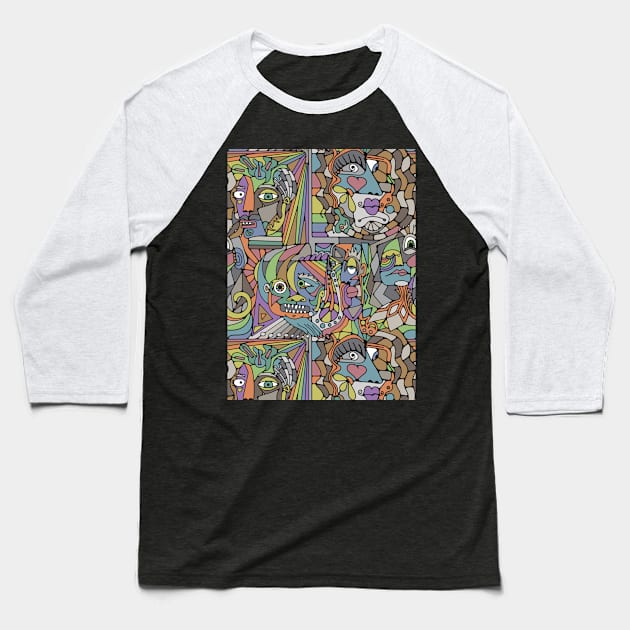 Cubist  Style Faces In Cottage Core Colors Baseball T-Shirt by Slightly Unhinged